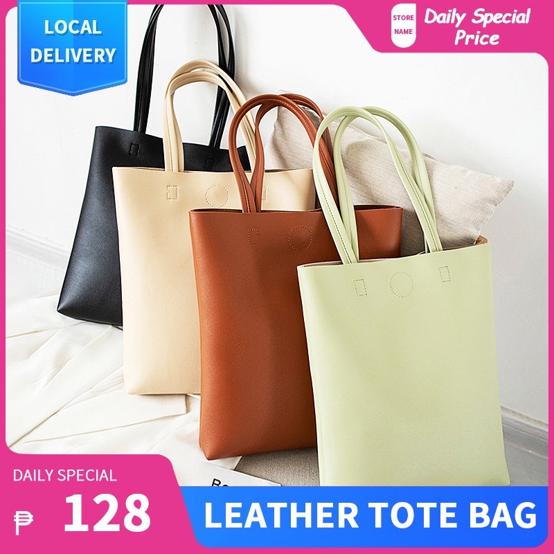 Korean Style Tote Bag Soft Leather Aesthetic for Women Large Capacity
