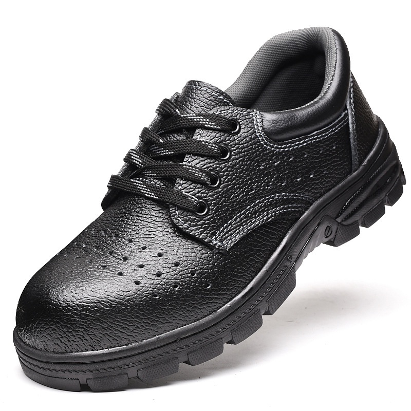 Men Black Leather Shoes Safety Shoes Steel Toe Safety Shoes