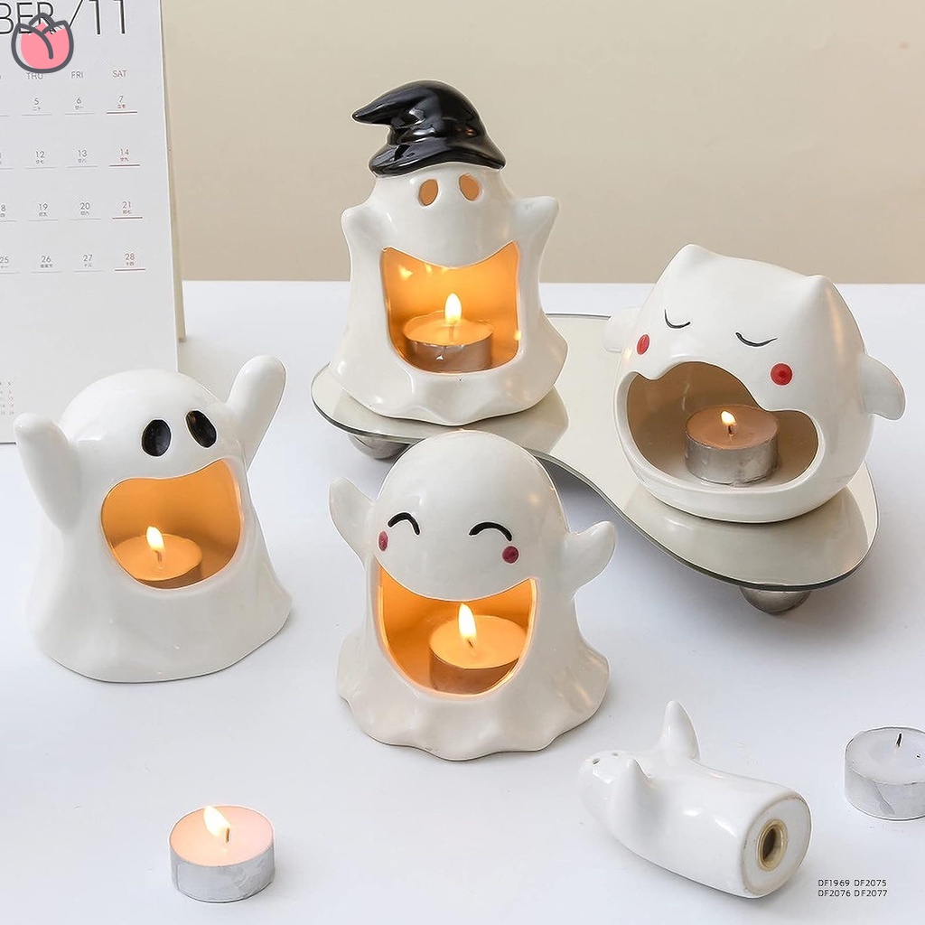 Halloween Ghost Candle Holder, Ceramic Ghost Decor Candle Stick, Cute