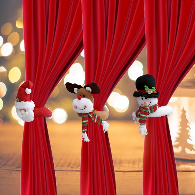 Christmas Santa Snowman and Reindeer curtain tiebacks