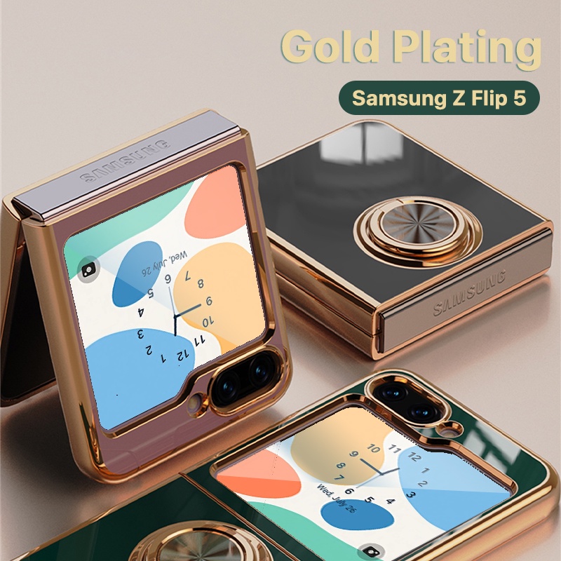 Gold Plated Samsung Z Flip 5 Flip 4 Flip 3 Case Ring Holder Soft Casing