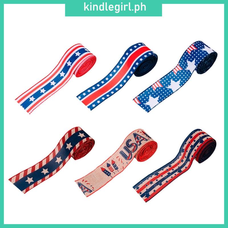 KING Patriotic Burlap Ribbon Star Wired Edges Ribbons USA-Flag Ribbon ...