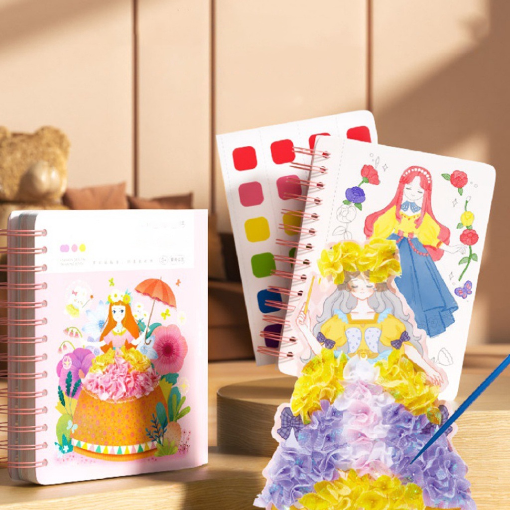 AgTp_ 1 Set Kids Fashion Princess Dressup Drawing Book Creative DIY