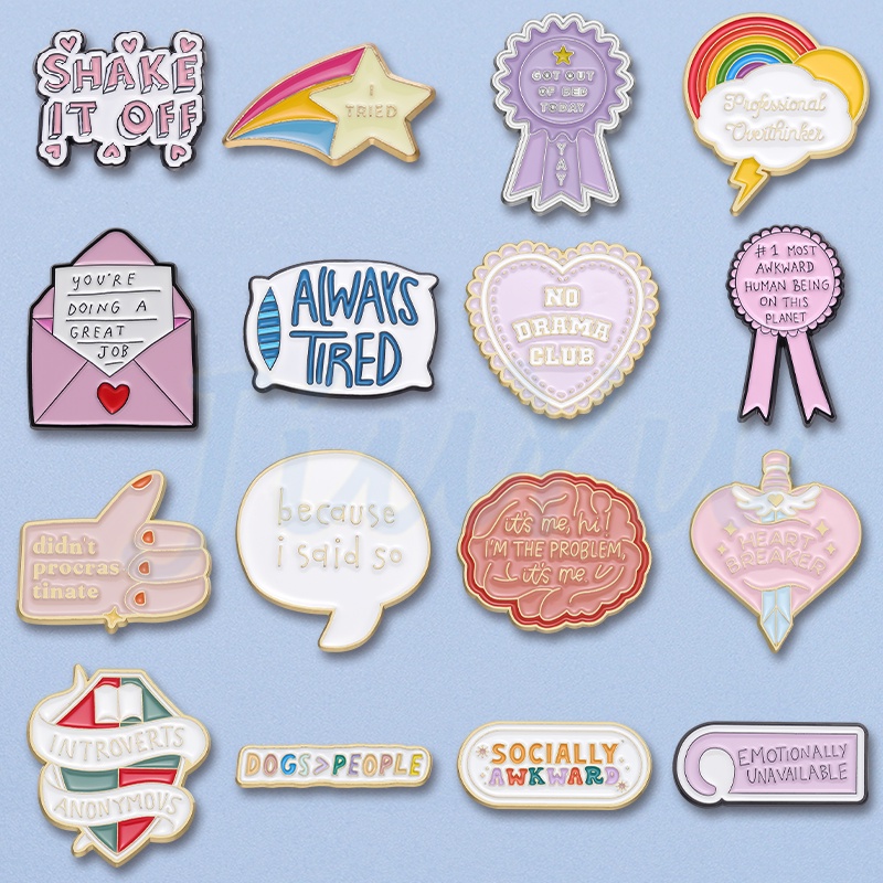Funny Text Quotes Socially Awkward Enamel Pins Cartoon Meanningful Tips ...