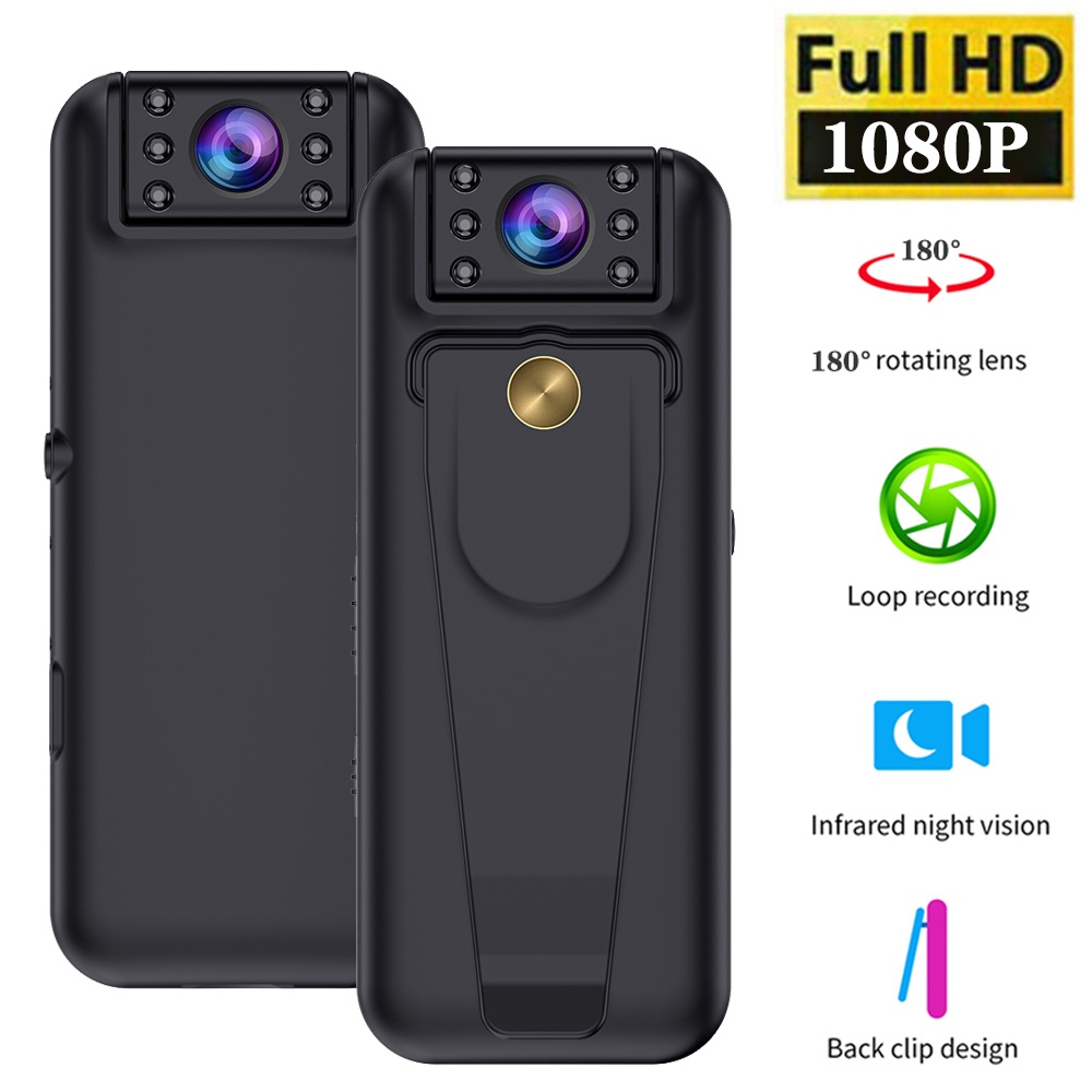 Mini Body Camera Recorder with Audio 1080P 180° Rotatable Lens Back ...