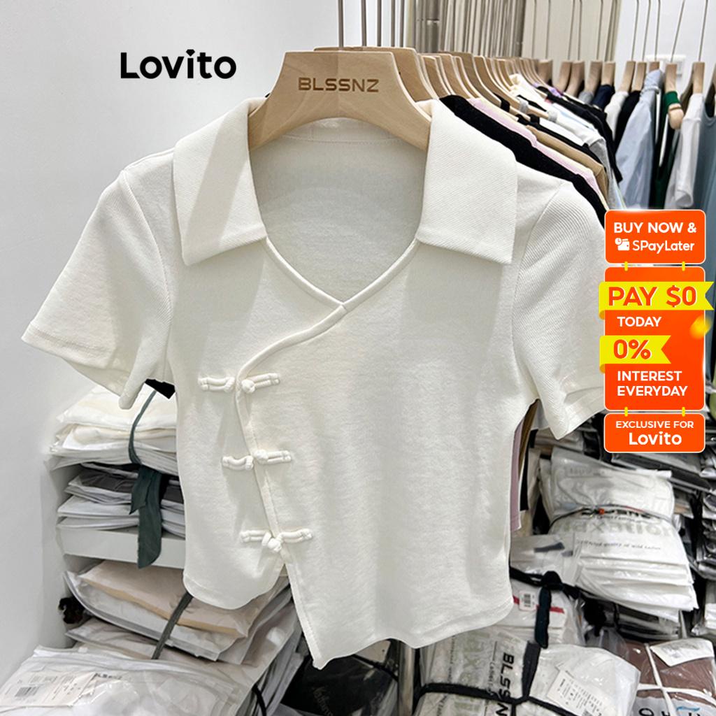 Lovito Women Button Front TShirt LNE17085 (White) Shopee Philippines