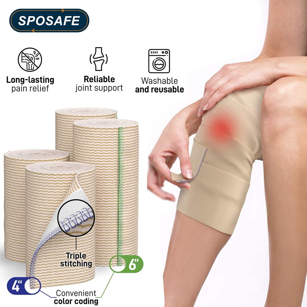 SPOSAFE 1 Roll Elastic Bandage Wrap for Ankle,Wrist, Arm, Leg Sprains ...