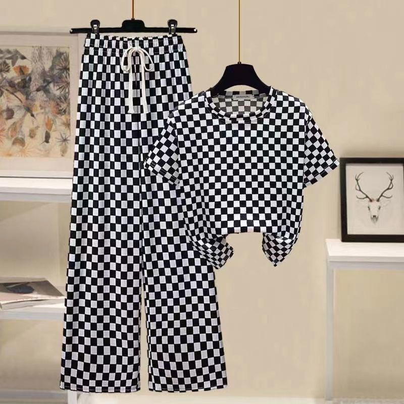 Loose Wide Leg Checkerboard Printed Casual Pants Bottoms Pants