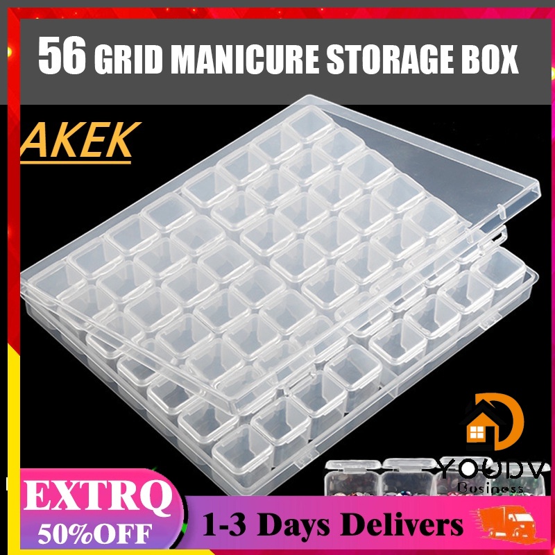 56 grid transparent storage box jewelry nail tool box with lid display ...