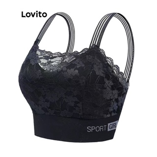 Lovito Casual Plain Lace Buckle Bralette for Women LNA17194  (Tan/Blue/Black)