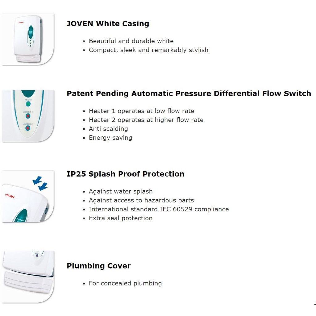 JOVEN MP720 Multi Point Instant Water Heater Shower 6.6kW | Shopee ...
