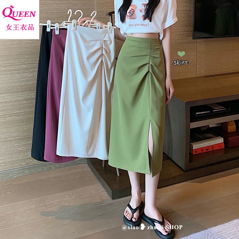 2023 Summer Plus Size Fat mm Mid Length Skirt Women High Waist Irregular Pleated Split A Line Skirt Hip Skirt Shopee Philippines