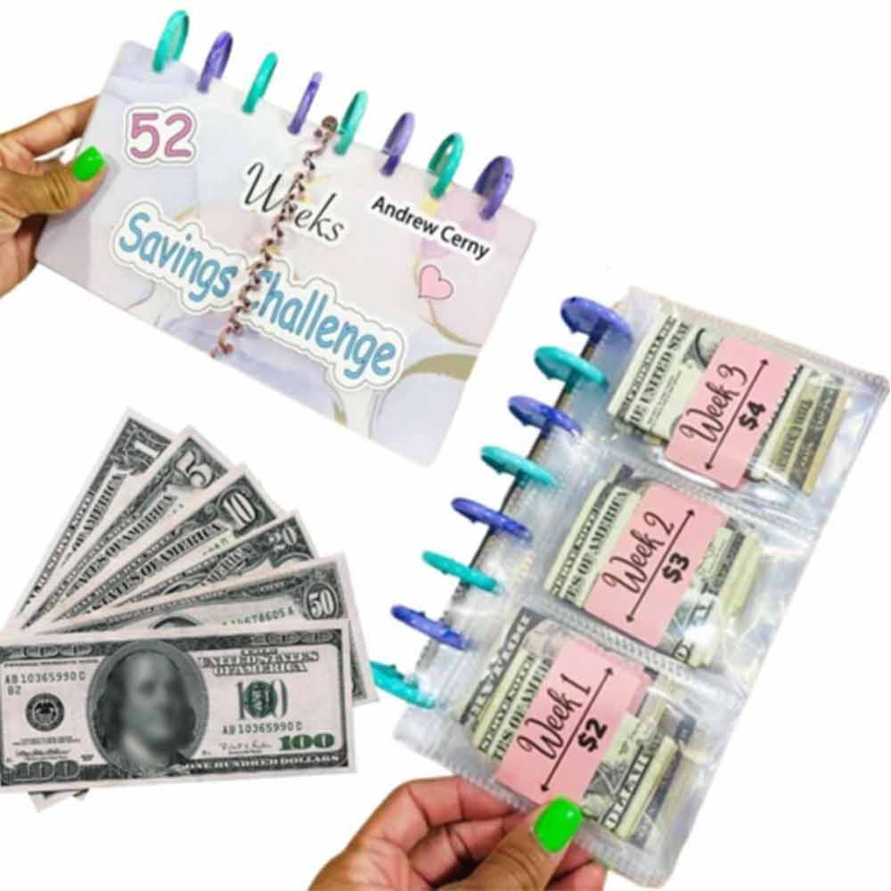 Savings Binder, Cash Envelopes Labeled Slots 52 Week Savings Challenge