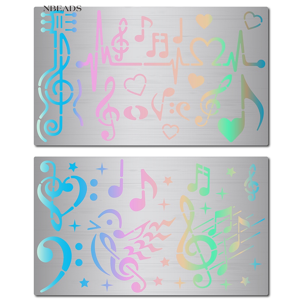 1Set 2 Styles Metal Musical Notes Stencil Templates Reusable Stainless ...