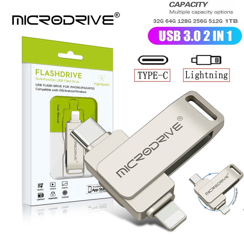2 in 1 OTG USB 3.0 Type C To Lightning Pen Drive 32GB 64GB 128GB 256GB ...