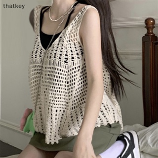 Women Knitted Hollow Out Embroidery Tank Top Summer Ethnic Style Retro  V-neck Camisole