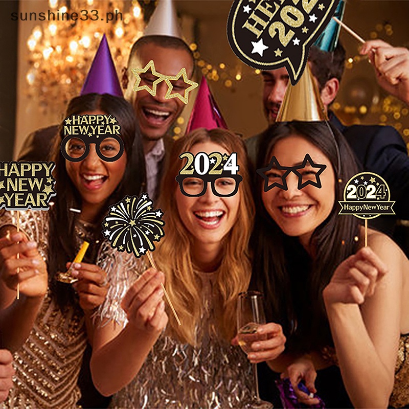 sunshine 25pcs Black Gold Decorations 2024 Eyeglasses Frame Photo Booth