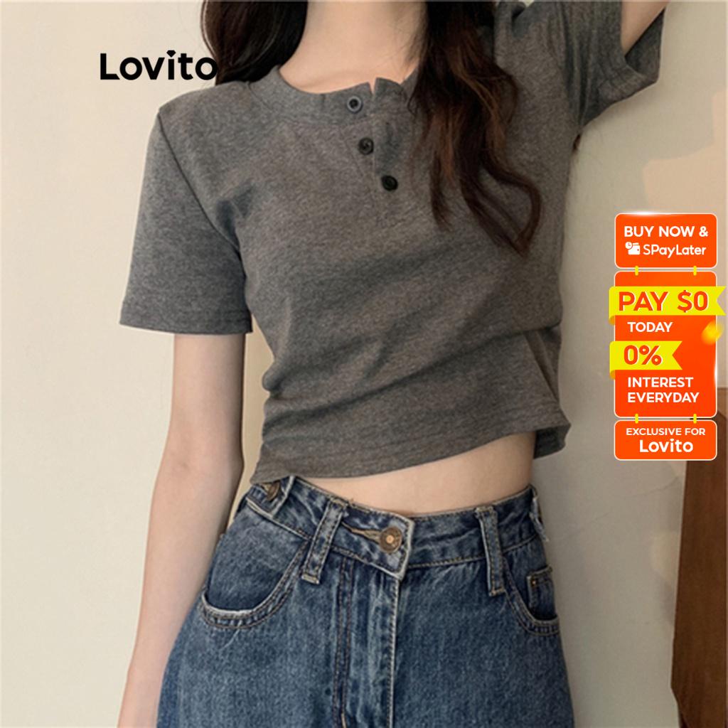 Lovito Casual Plain Button Front TShirt for Women LNA07155 Shopee