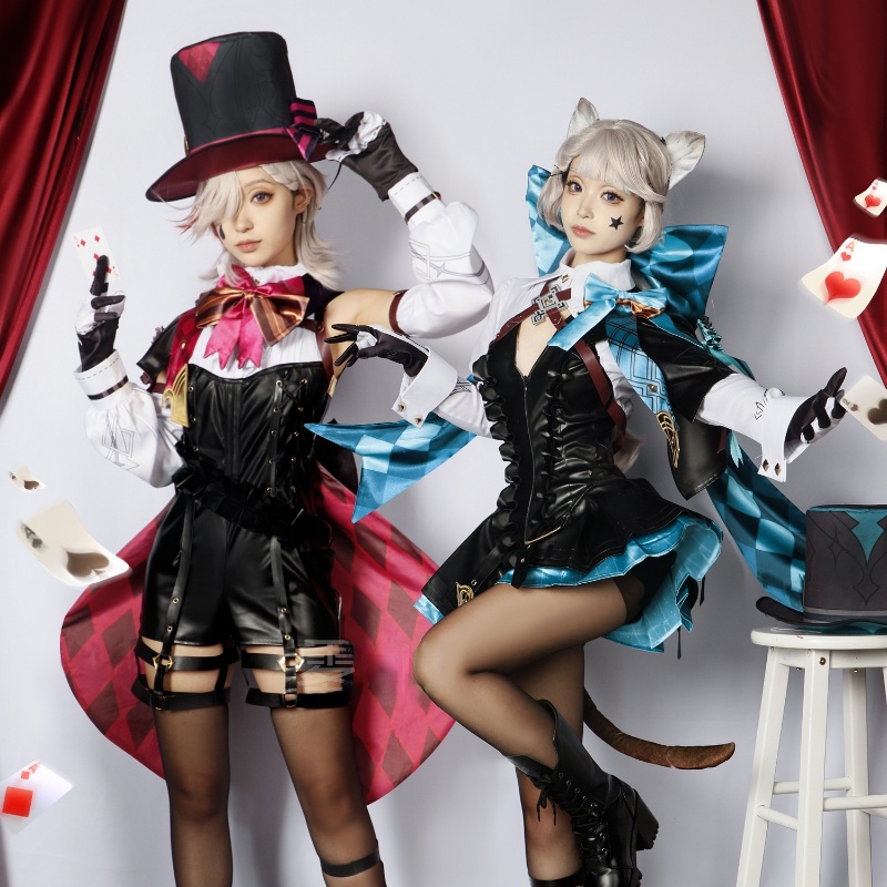 Game Genshin Impact for Fontaine Lynette Cosplay Costume Dress Ears Tail