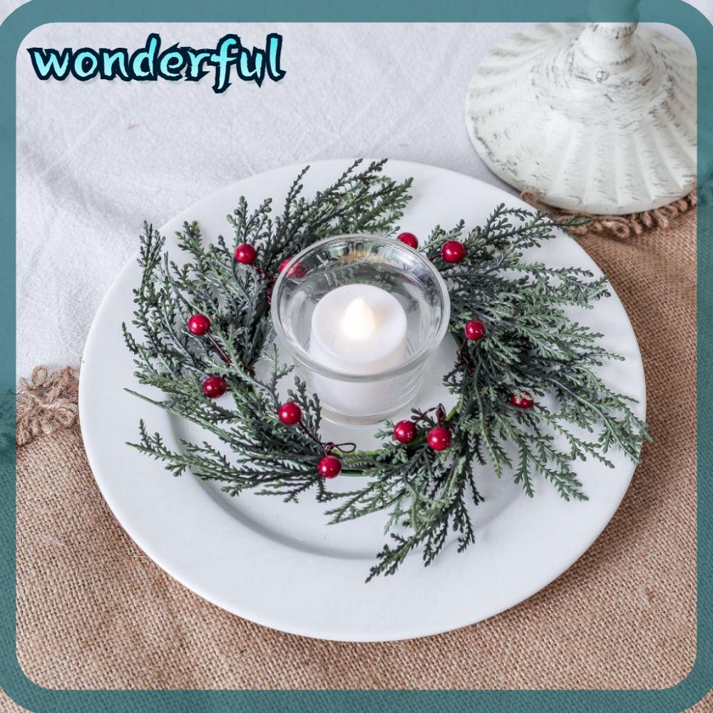 WONDER Christmas Candle Rings, 20cm Red Berry Wreath Candle Holder