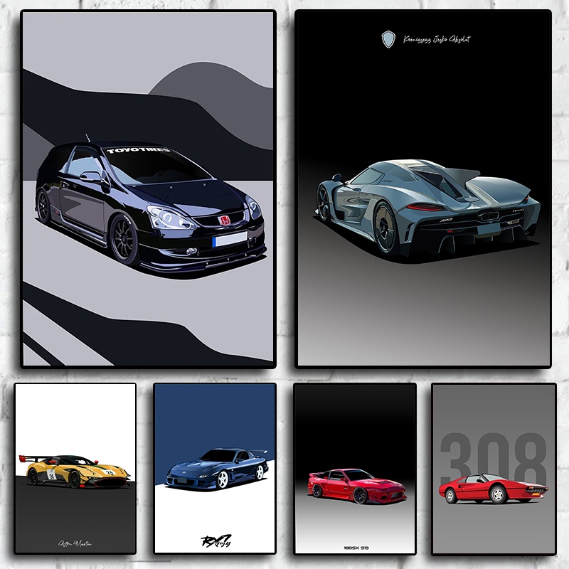 80s Japanese Cars Neon Car Poster Sports GTR Mini World Famous Car