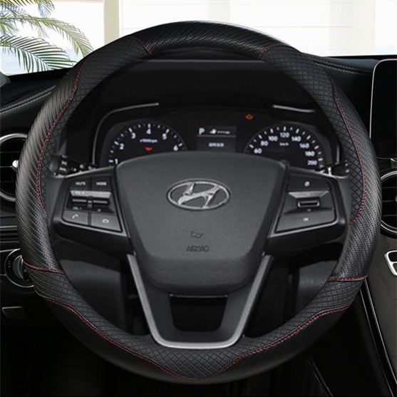 Hyundai Leather Carbon Fiber Steering Wheel Cover Elantra Tucson Sonata