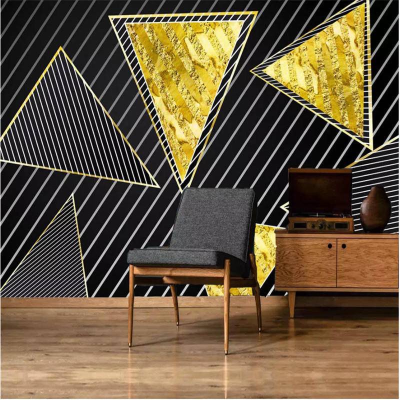 Custom Modern Luxury Triangle Line Black Background Pattern 3D Photo ...
