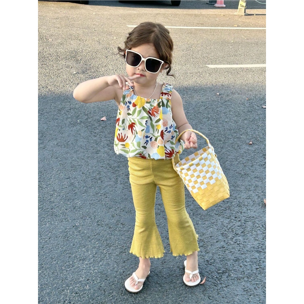 Kid Girl Cut-out Suspender Top Jeans 2-piece Set