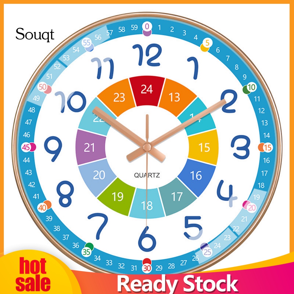 Souqt Learning to Tell Time Wall Clock Homeschool Room Wall Clock Fun and Educational Silent