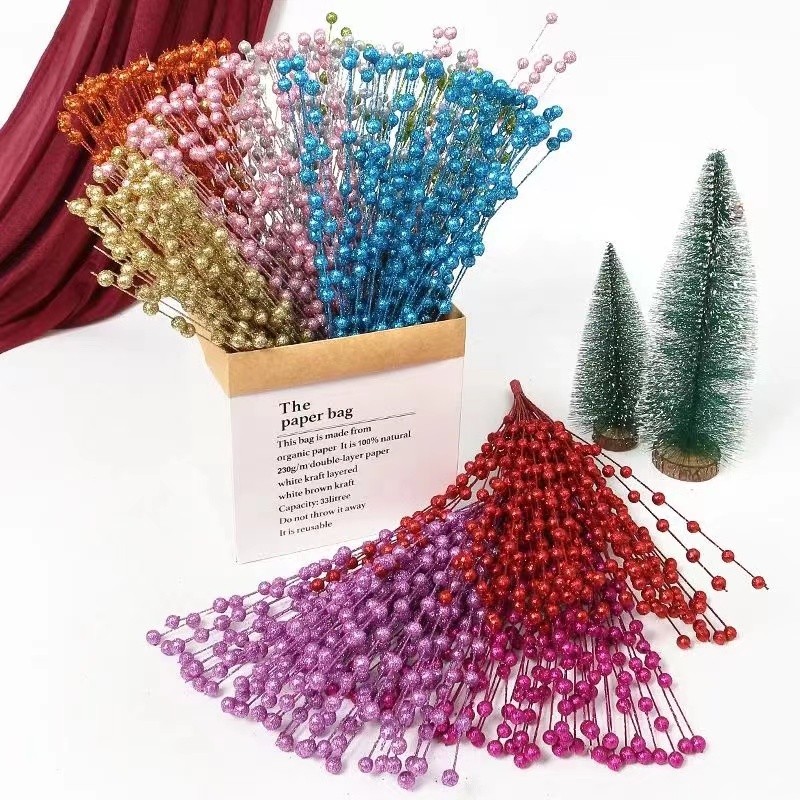 50 PCS Long Branch Artificial Flower Christmas Berry Bouquet Christmas