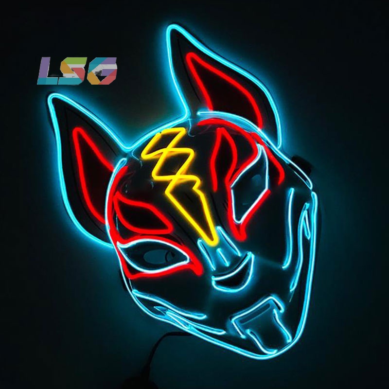 [lsg] Fox Mask Neon Led Light Cosplay Mask Halloween Party Rave Led 