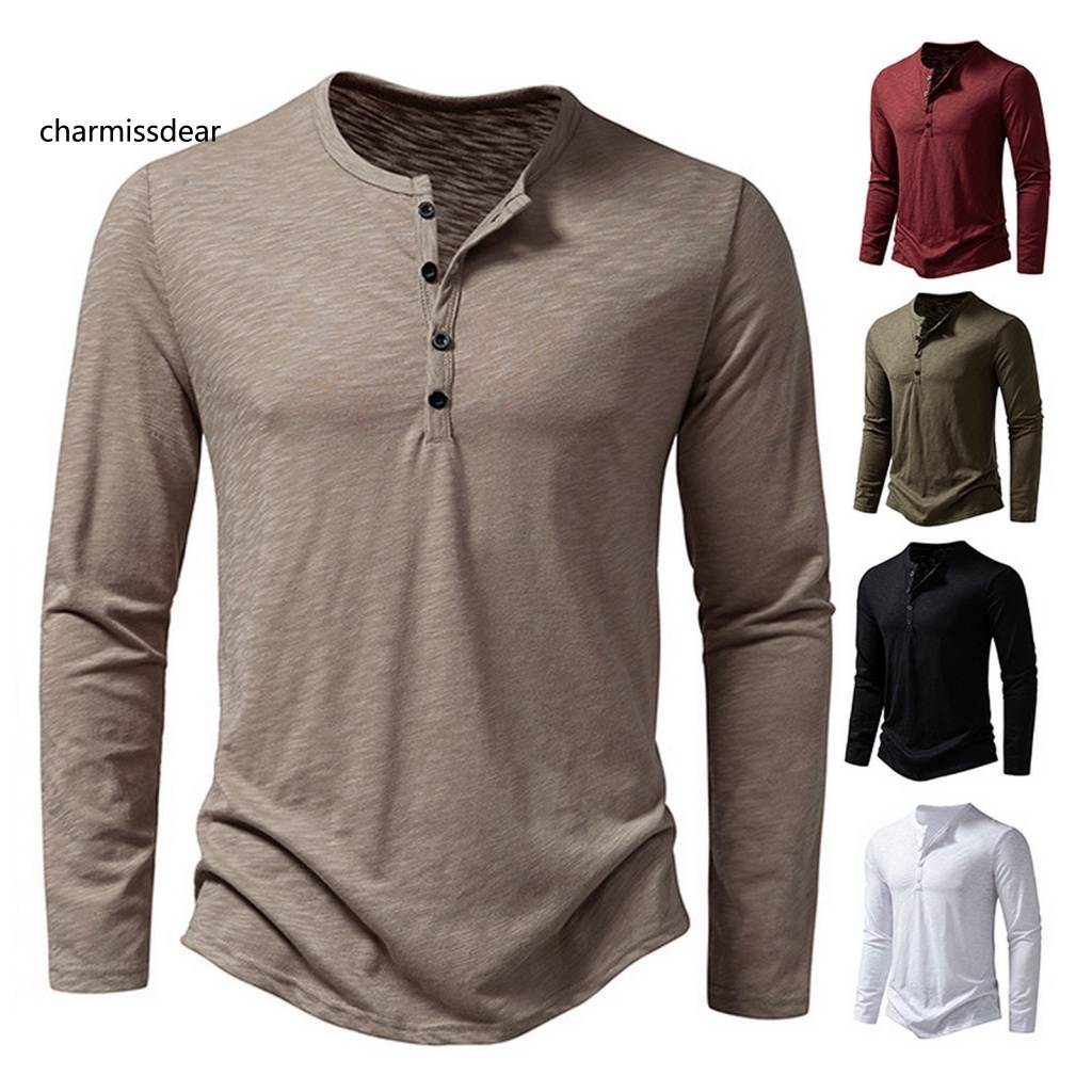 CHA Comfortable and Natural Feeling Men T-shirt Henley Collar Top Men's ...