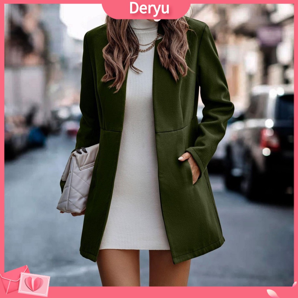 {Deryu} Women Polyester Spandex Jacket Trendy Halfopen Collar Woolen