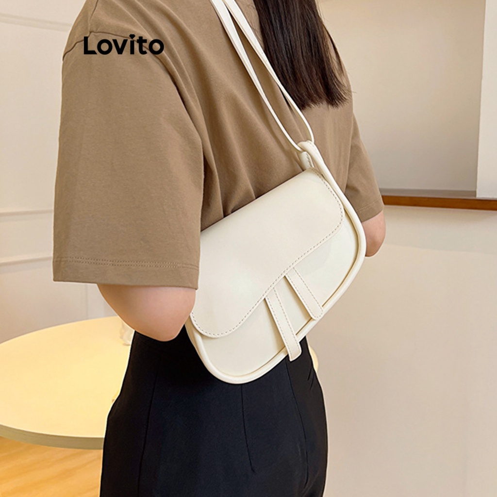 Lovito Women Casual Plain Basic Small shoulder bag LNA32088 (Off White ...