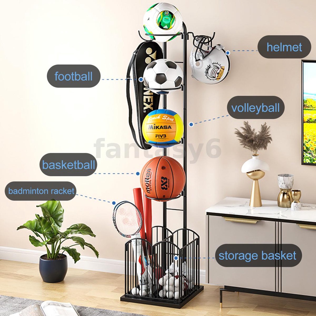 4 Tier Basketball Storage Rack Removable Vertical Display Stand Sport Rack Cube Ball Storage