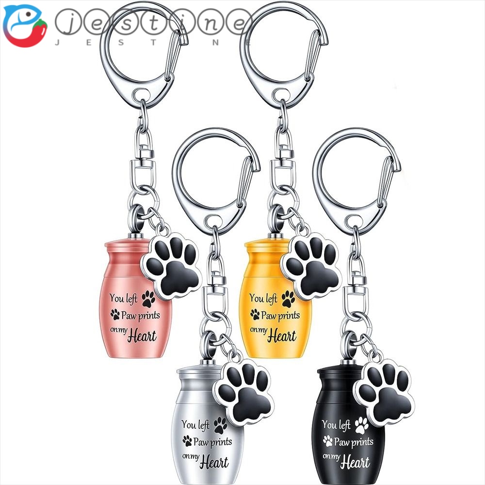 thumbnail interactive-video image 1 of Cremation Urn Pendants Pet Memorial Keychain Urns - 4 Piece Stainless Steel Paw Print Cremation Jewelry For Dog & Cat Ashes Pet Ashes Jewelry 1 of 1