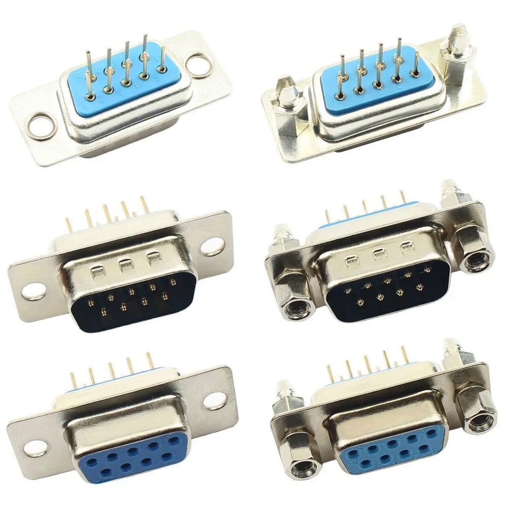 10pcs DSUB DB9 DIP 9 Pin Round PCB Straight Connector 9P Male Female
