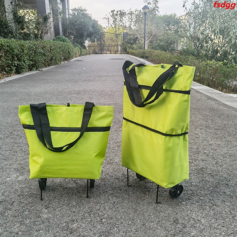 Foldable Shopping Trolley Bag With Wheels Reusable Cloth Hand Tote Bolsas Eco Fabric Supermarket Grocery Pull Cart Bag HN