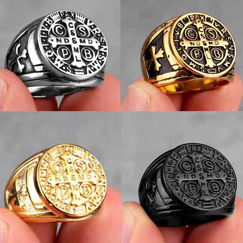 High-quality Catholic Patron Cross Ring Men Women 316L Stainless Steel ...