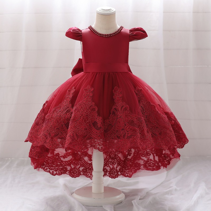 filipiniana New Trailing Lace Princess Dress for Baby Girl Christening Clothes Mesh Tutu