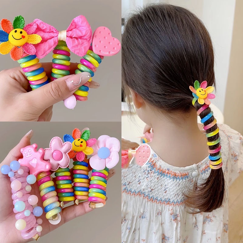 Kids Coil Rubber Band Hair Rope High Ponytail Hair Tie Fashion 