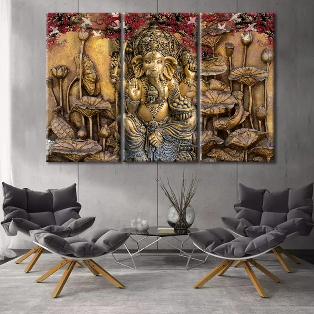 3 Pcs/set Vintage Golden Ganesha Canvas Painting Indian God Home Decor ...