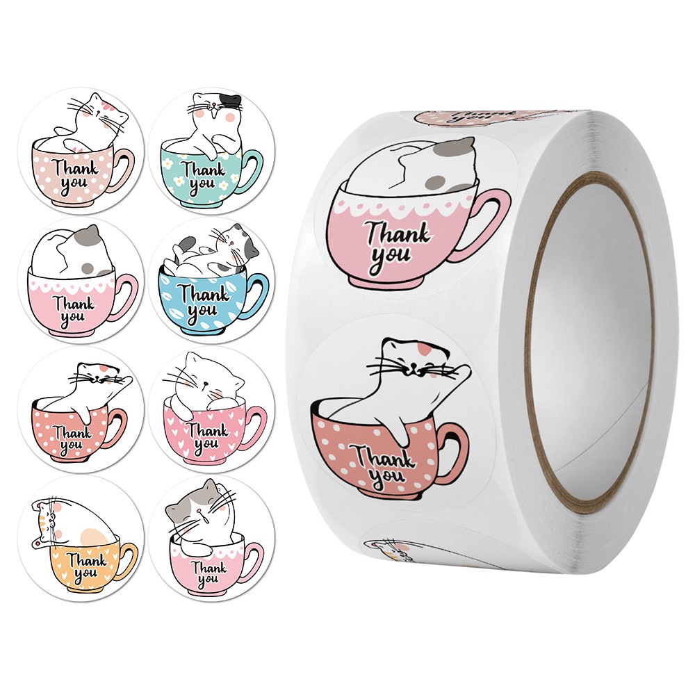 500pcs Cartoon cat Thank you sticker Tape Packing Waterproof Label ...