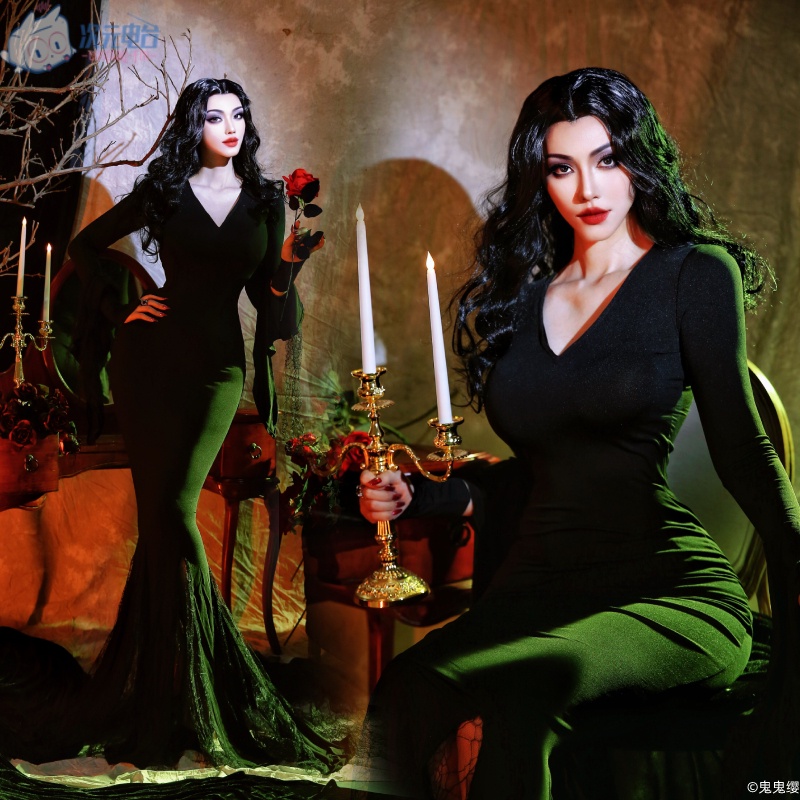 CosplayFM The Addams Family cos Morticia Addams cosplay Gothic Dark Ghost Black Dress