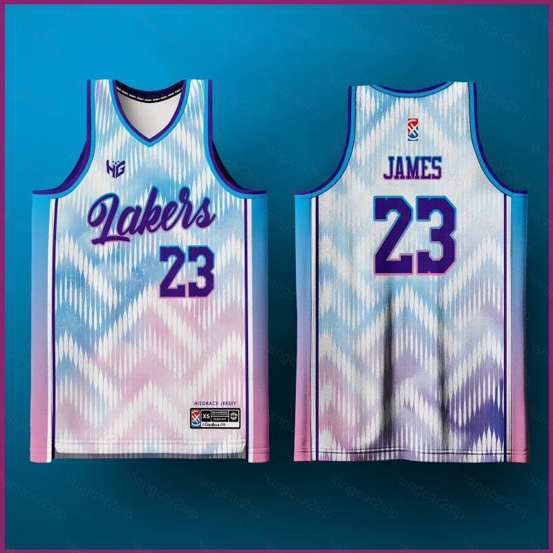 YP2 James Jersey Concept lakers Pink Blue White Basketball Sports Vest