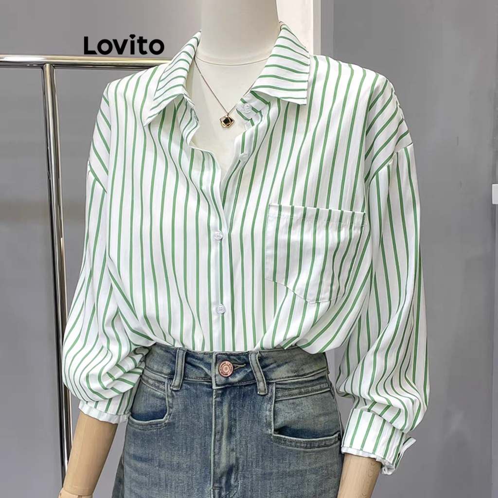 Lovito Women Button Front Blouse LNE20170 (Green) | Shopee Philippines