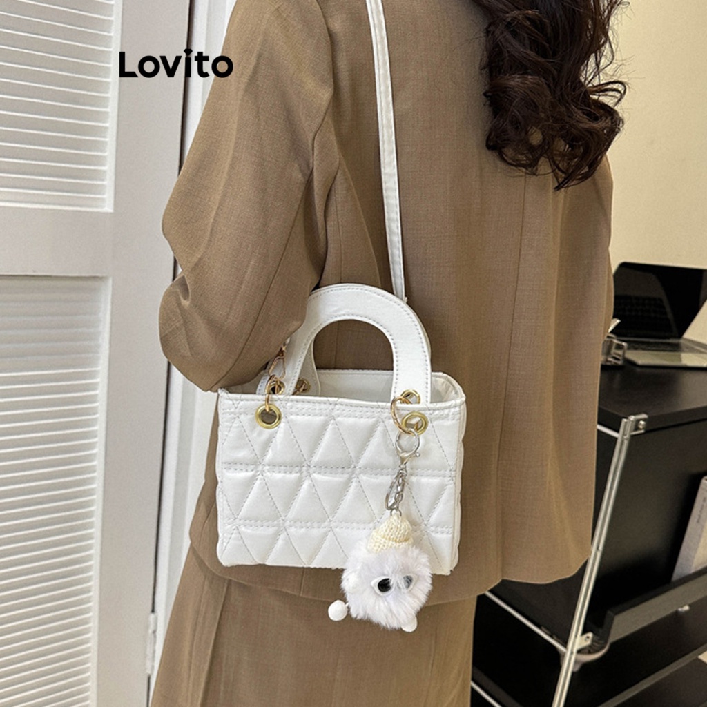 Lovito Women Elegant Plain Metal Small shoulder bag LNA32093 (White ...