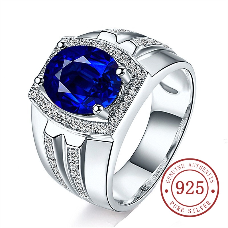 Hot Sale Natural Sapphire 925 Silver Inlaid Popular Men's Ring