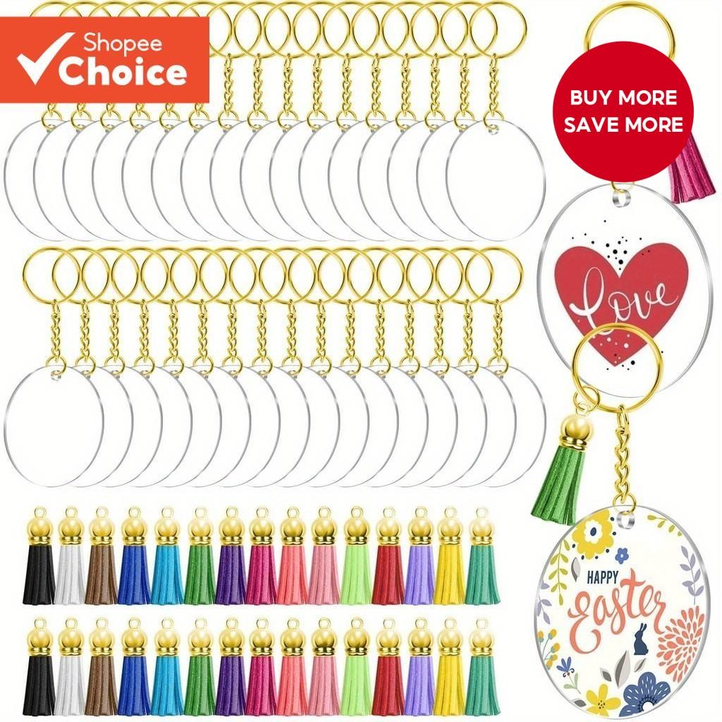 90Pcs Acrylic Clear Circle Discs Keychain Set Blank Round Keychain ...