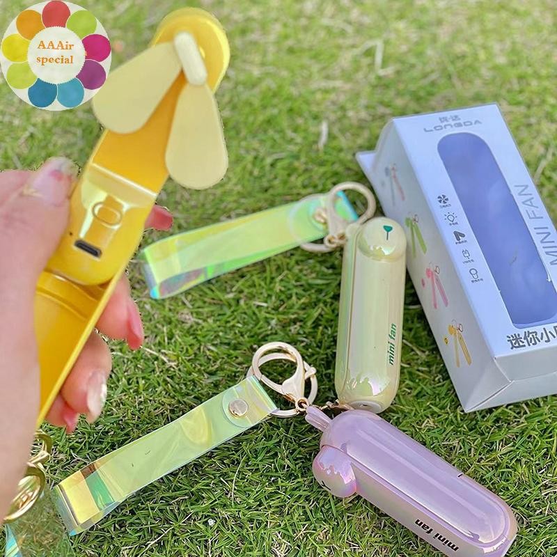 SEMEBY 1Pc Cute Mini Fan Keychain Portable Hand Fold Bedside Office USB ...